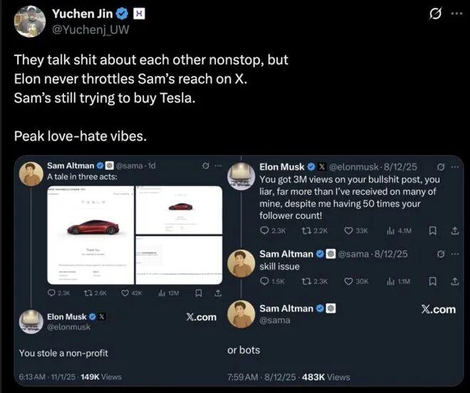 “硅谷甄嬛传”狗血续集:奥特曼优雅挑衅 马斯克狠狠回击