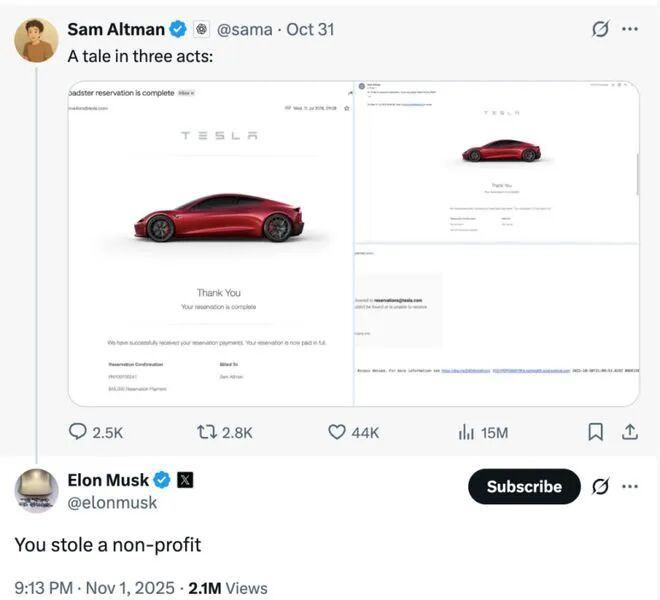 “硅谷甄嬛传”狗血续集:奥特曼优雅挑衅 马斯克狠狠回击