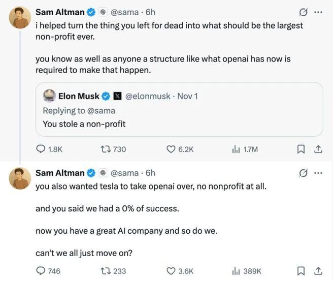 “硅谷甄嬛传”狗血续集:奥特曼优雅挑衅 马斯克狠狠回击